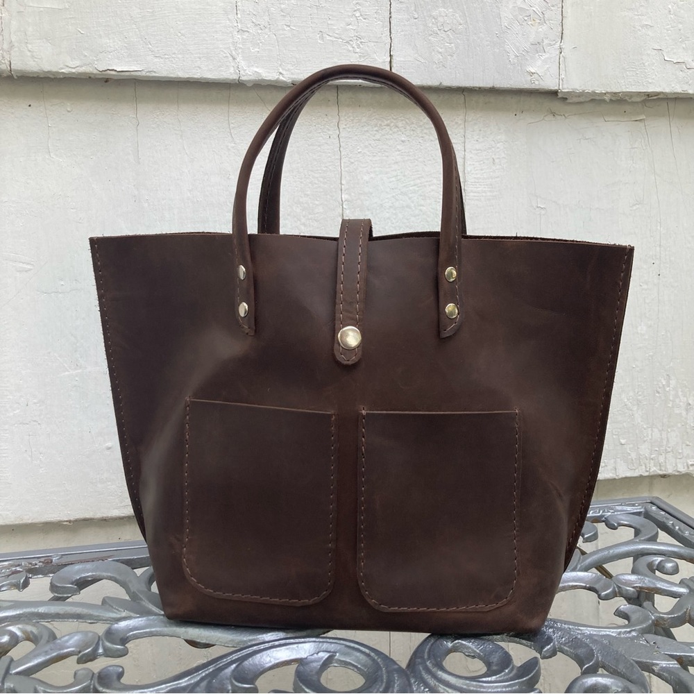 Old town Leather Dark Brown Leather mini Tote bag NWOT
